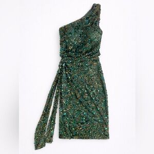 One-Shoulder Green Sequin Cocktail Dress